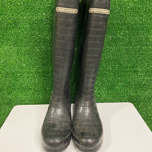 Henri Bendel faux alligator black rain boots size 9 - Picture 1 of 10